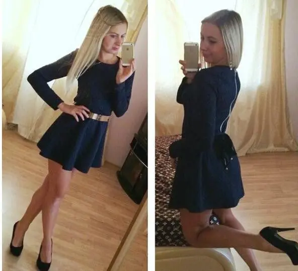 Dresses Long Sleeve Back Zipper Casual Sexy Cute Dresses Balck White Color J2317 4