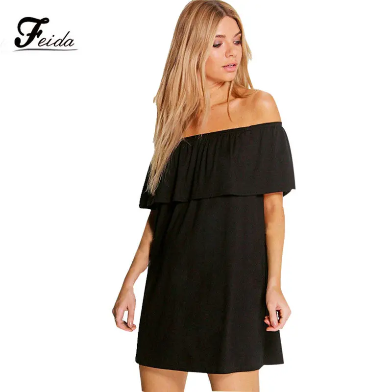 Dresses, Sexy Women Off Shoulder Dress Flounced Collar Dress Plus Size Feida 1