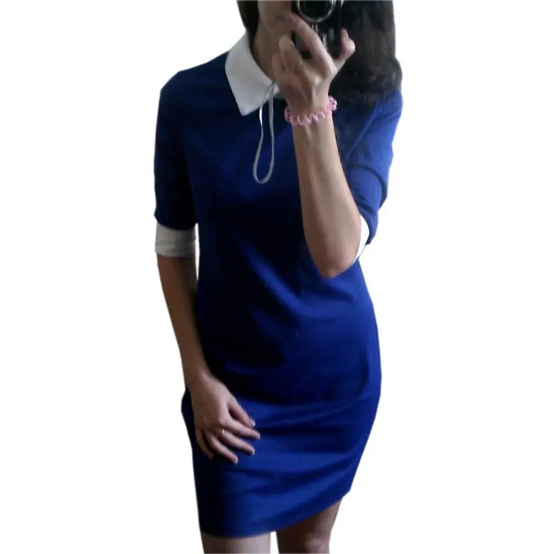 Dresses Turn Down Collar Casual Dress Elegant Dress Women Work Wear Red Blue Black Color J2323 8