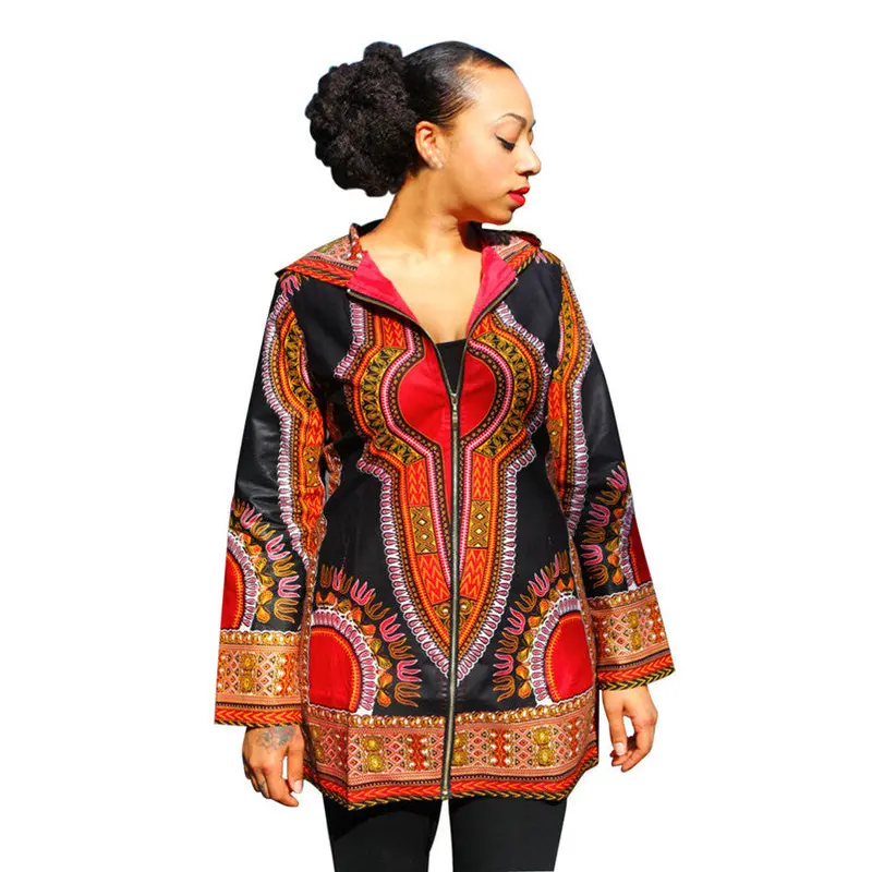 Dresses Women Hooded African Print Dress Casual Long Sleeve Mini Dresses Plus Size Women Clothing Feida 1