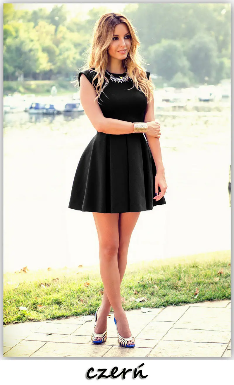 Dresses Women Ladies Pleated Mini Solid Dress High Waist O Neck Sleeveless Candy Colors For Sexy Ladieslx083 1