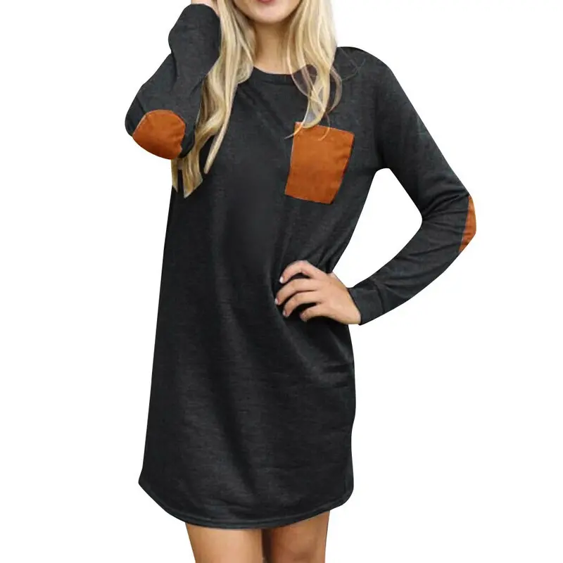 Dresses Women Long Sleeve Casual Loose Robe Short Dress Womens Clothing Sweater Vintage Dress Robe 1