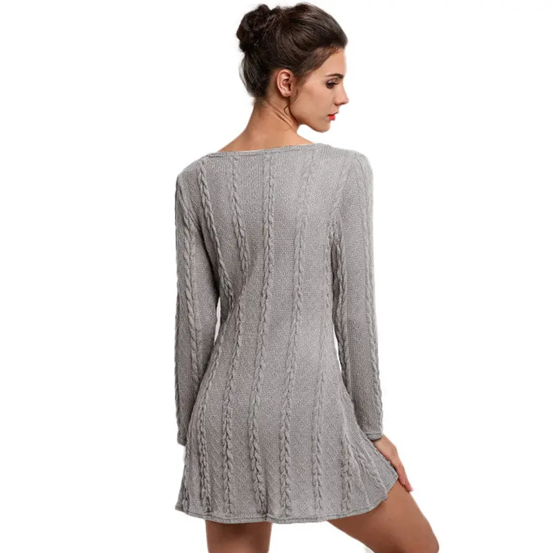 Dresses Women Long Sleeve Crewneck Jumper Slim Casual Knitted Sweater Dress White Fast Shipping Feida 7