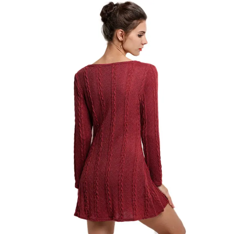 Dresses Women Long Sleeve Crewneck Jumper Slim Casual Knitted Sweater Dress White Fast Shipping Feida 8