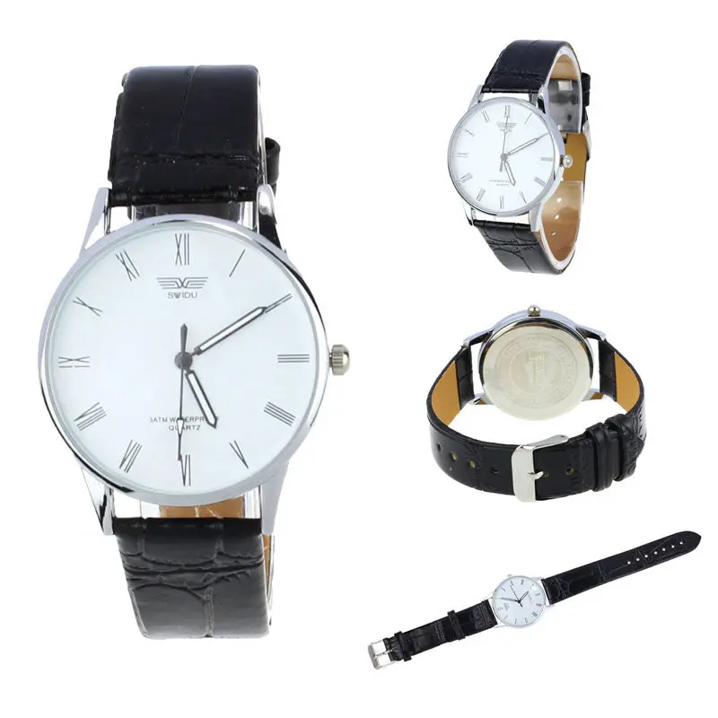 Drop Ship Classic Men's Watch Roman Number Quartz Clock Pu Leather Wrist Watch Relojes 1
