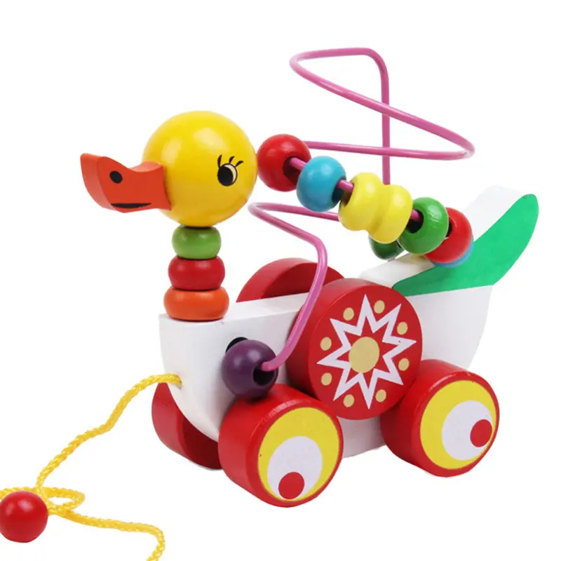 Duckling Trailer Toy Mini Around Beads Educational Game Wooden Duck Toys For Kids Children 1