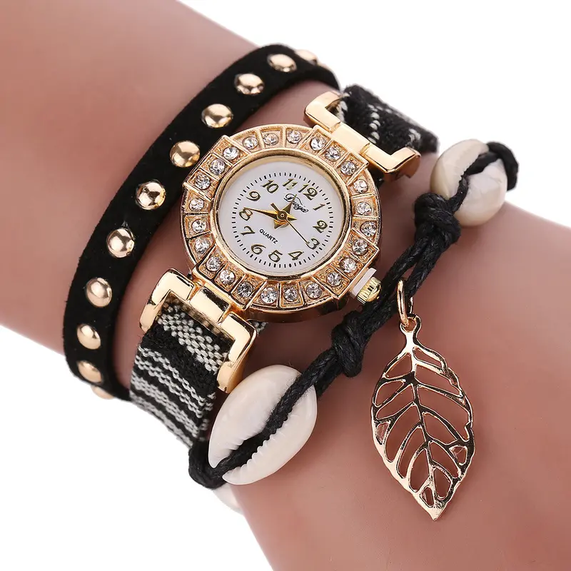 Duoya Relojes Mujer Women Watch Stainless Steel Leather Strap Braided Bracelet Quartz Watch Fast Shipping Feida 1