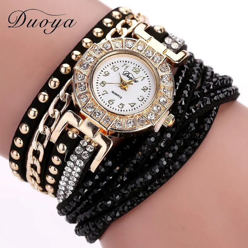 Duoya Watches Women Luxury Crystal Women Gold Bracelet Quartz Wristwatch Rhinestone Clock Ladies Dress Gift Watches 1