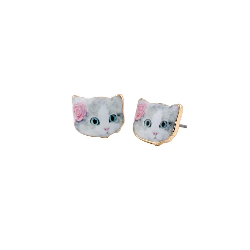 Earrings Cute Animal Cat Head Stud Earrings Oil Painting Cat Earrings Oed041 1