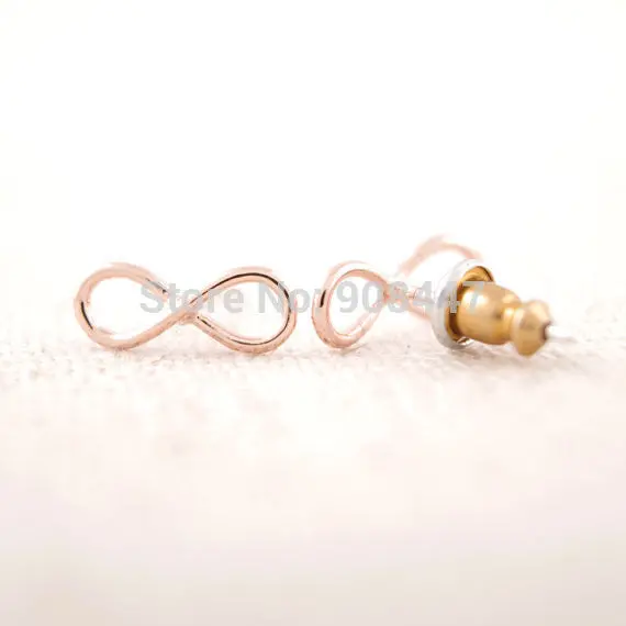Earrings Jewelry Cute Simple Earrings Gold Silver Pink Gold 8 Shape Tiny Infinity Stud Earrings S005 2