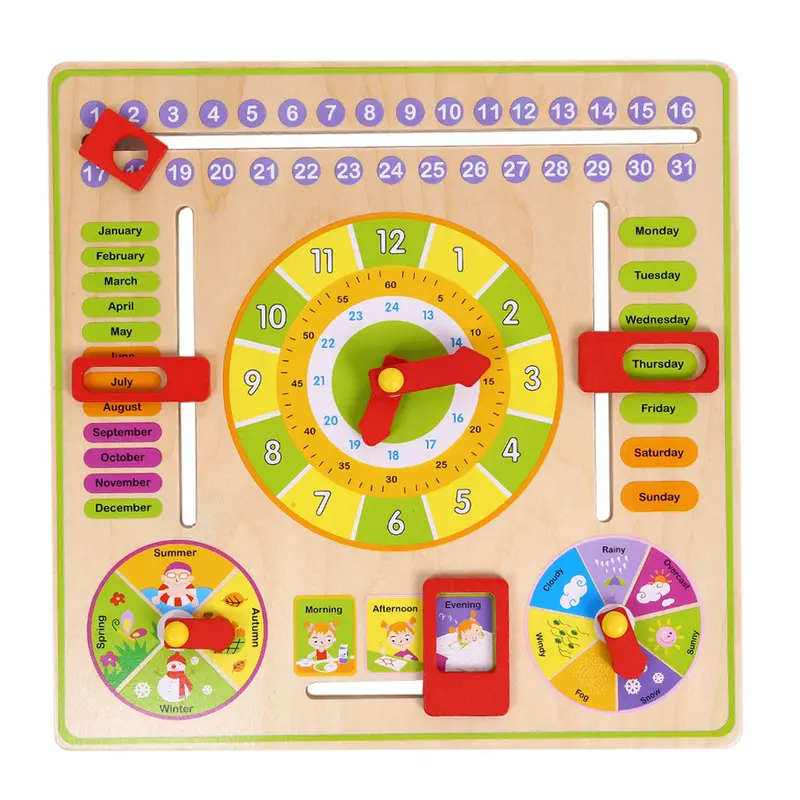Education Toys For Children Learn Educational Calendar Mouths Clock Date Weather Week Season Puzzles Wooden Toy 1