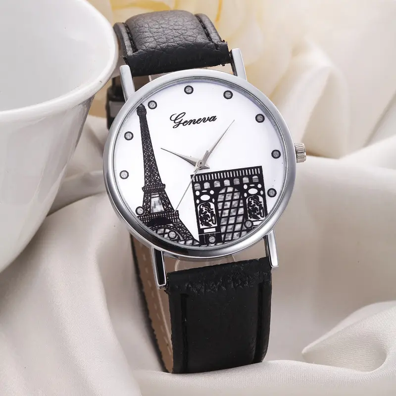 Eiffel Tower Print Watch Women Men Geneva Watch Top Relogio Mujer Dress Women Watches 1
