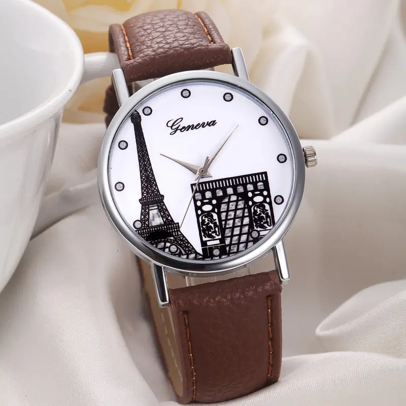 Eiffel Tower Print Watch Women Men Geneva Watch Top Relogio Mujer Dress Women Watches 2