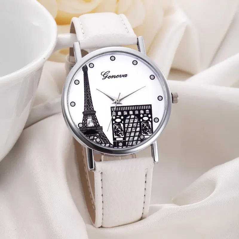 Eiffel Tower Print Watch Women Men Geneva Watch Top Relogio Mujer Dress Women Watches 3
