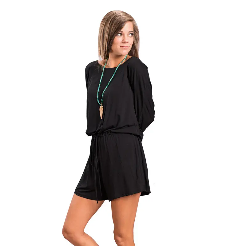 Elastic Rope Belt Combinaison Short Femme Playsuits And Jumpsuits Elegant Black Rompers Long Sleeve Jumpsuit Shorts 5