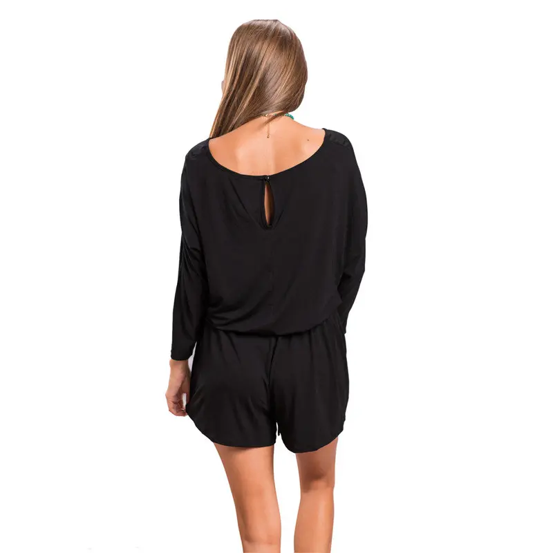 Elastic Rope Belt Combinaison Short Femme Playsuits And Jumpsuits Elegant Black Rompers Long Sleeve Jumpsuit Shorts 6