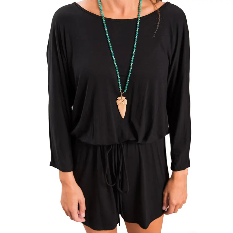 Elastic Rope Belt Combinaison Short Femme Playsuits And Jumpsuits Elegant Black Rompers Long Sleeve Jumpsuit Shorts 7
