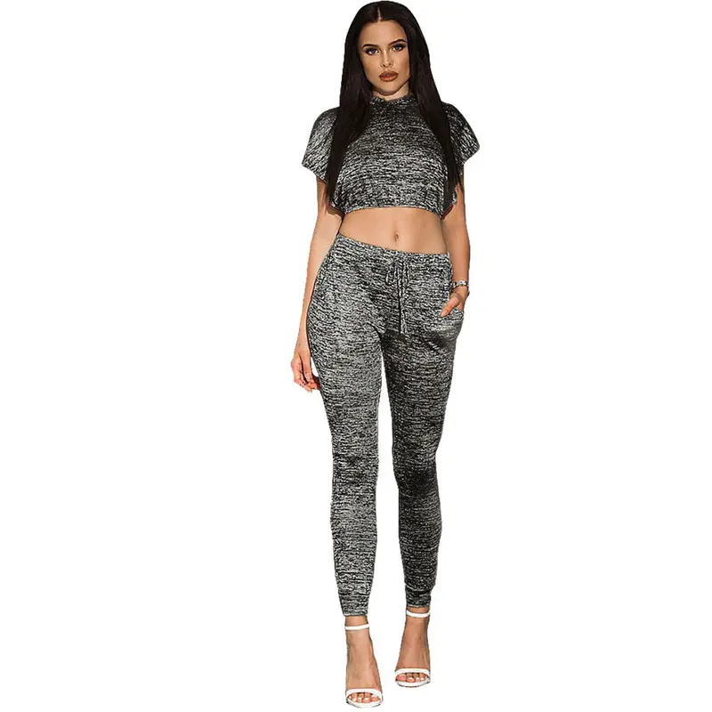 Elastic Waistband Hooded Charcoal Gray Two Piece Jumpsuit Romper Overalls For Bodycon Jumpsuit Long Pants 1