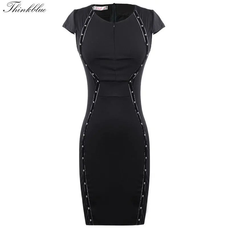 Elegant Black Sequined Party Dress Women Plus Size Slim Pencil Dress Sexy V Neck Bodycon Dress Women Dress Xl 2