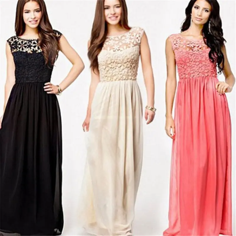 Elegant Chiffon Party Dresses Lace Floral Patchwork Long Dress Vestidos Femininos Sexy Backless Women Dress Vesidos 1
