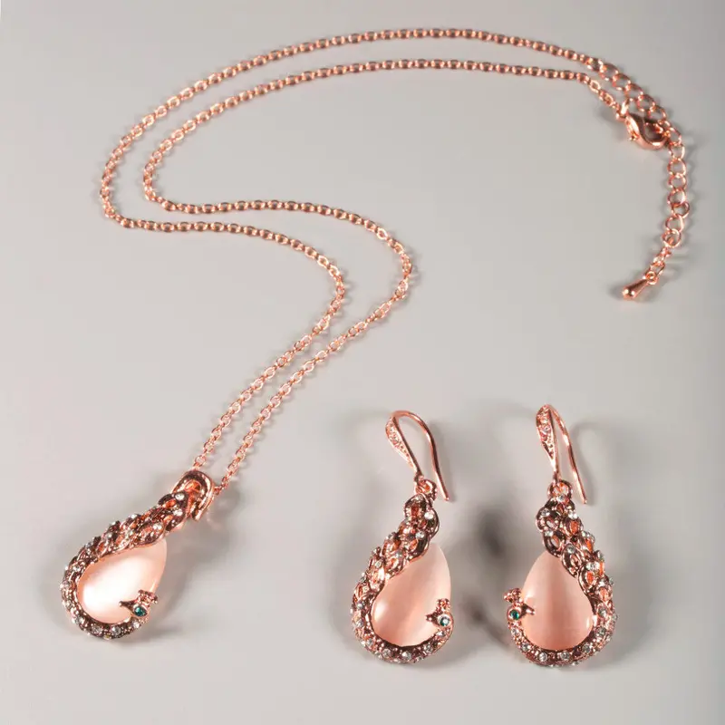 Elegant Design Cute Peacock Goldplated Jewelry Setslady Crystal Necklace Earings Set 1