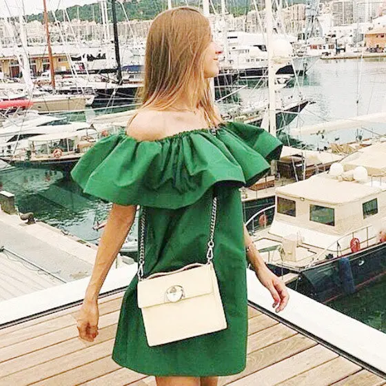 Elegant Dress Sexy Off Shoulder Casual Dresses Ruffles Slash Neck Cotton Women Dress Girls Short Party Vestidos 1