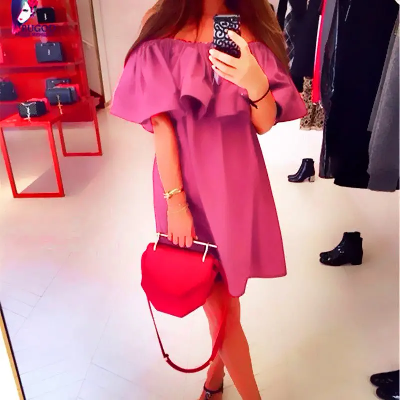 Elegant Dress Sexy Off Shoulder Casual Dresses Ruffles Slash Neck Cotton Women Dress Girls Short Party Vestidos 2