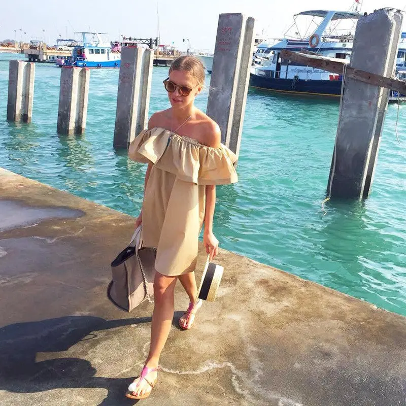 Elegant Dress Sexy Off Shoulder Casual Dresses Ruffles Slash Neck Cotton Women Dress Girls Short Party Vestidos 3