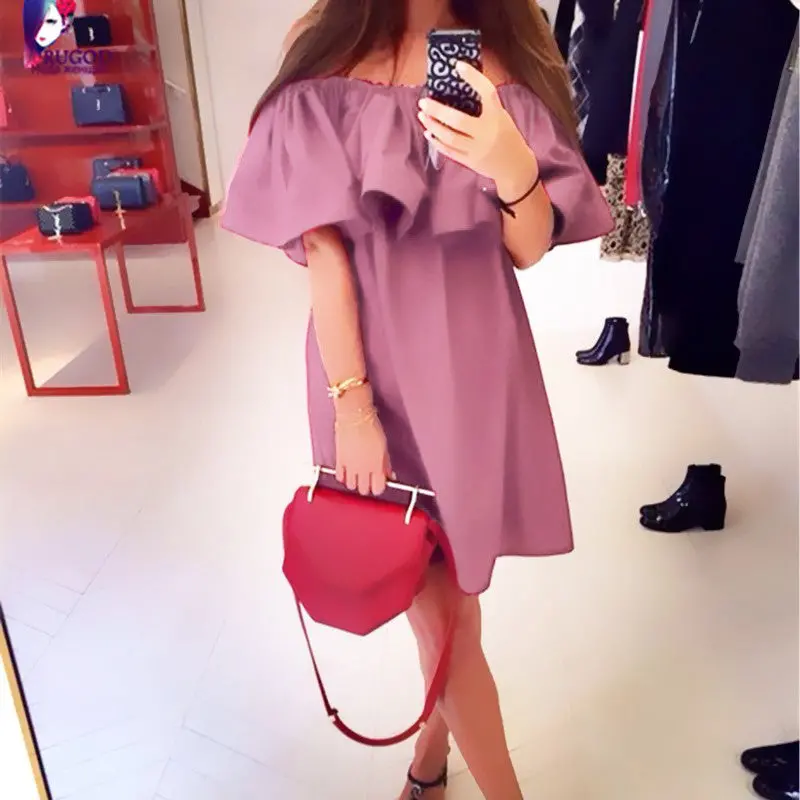 Elegant Dress Sexy Off Shoulder Casual Dresses Ruffles Slash Neck Cotton Women Dress Girls Short Party Vestidos 4