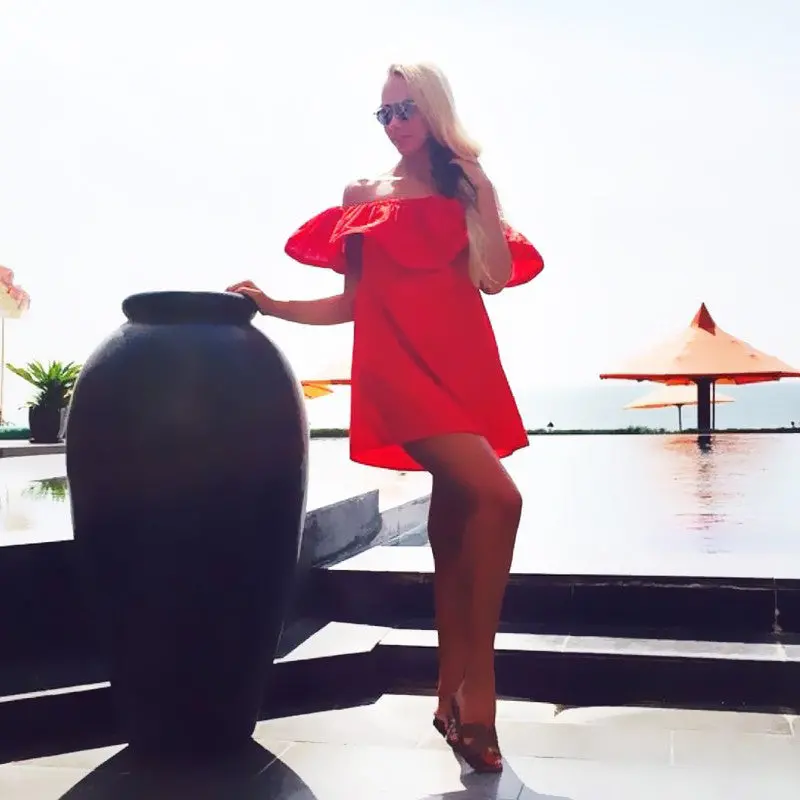 Elegant Dress Sexy Off Shoulder Casual Dresses Ruffles Slash Neck Cotton Women Dress Girls Short Party Vestidos 6