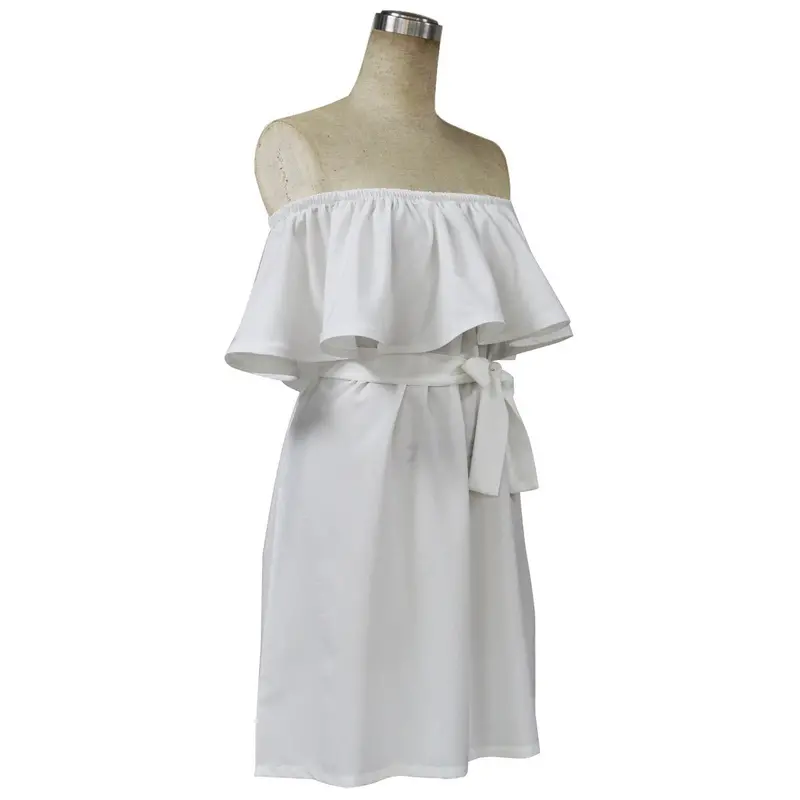 Elegant Dress Sexy Off Shoulder Casual Dresses Ruffles Slash Neck Cotton Women Dress Girls Short Party Vestidos 7