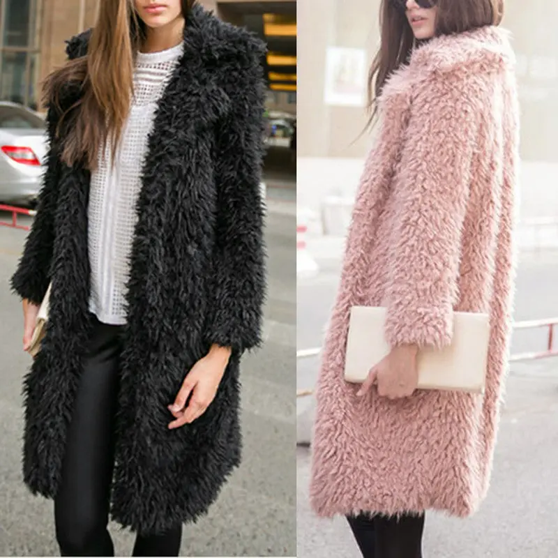 Elegant Faux Fur Coat Women Fluffy Warm Coat Women Parka Long Coat Outwear Overcoat Hairy Overcoat 3