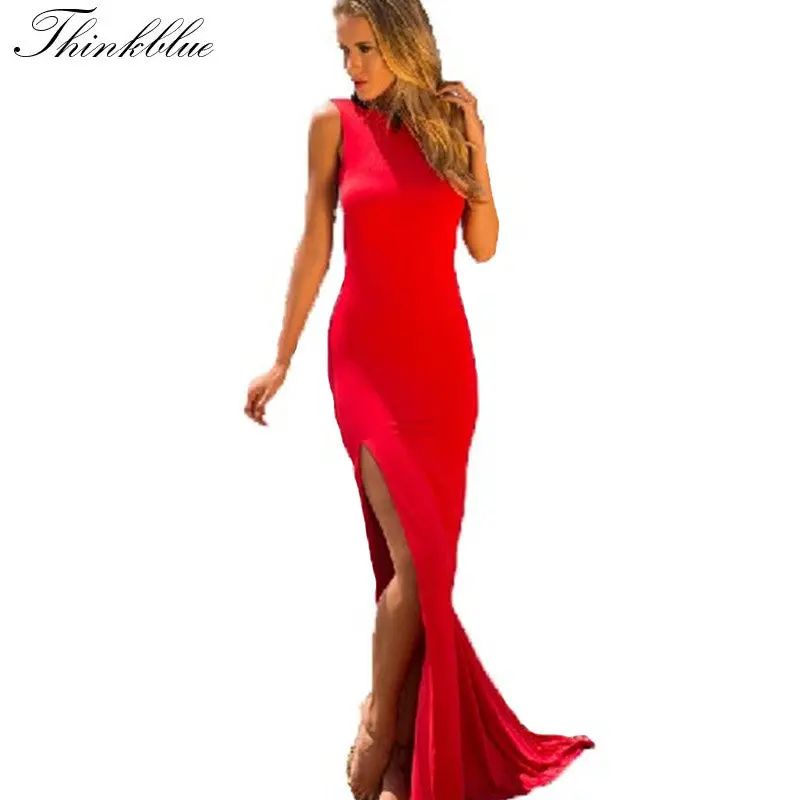 Elegant High Split Halter Dress Women Evening Party Long Dresses Backless Bandage Bodycon Party Prom Vestidos 1