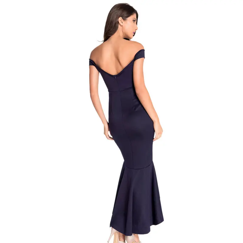 Elegant Long Party Dresses Nary Blue Gown Off Shoulder Sexy Long Dress Party Evening Elegant Bodycon Mermaid Dress 7