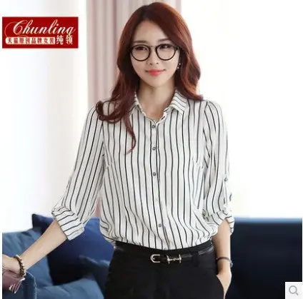 Elegant Long Sleeve Striped Blouse Shirt Women Turn Down Collar Button Up Blouses Plus Size Blusas Femininas 1