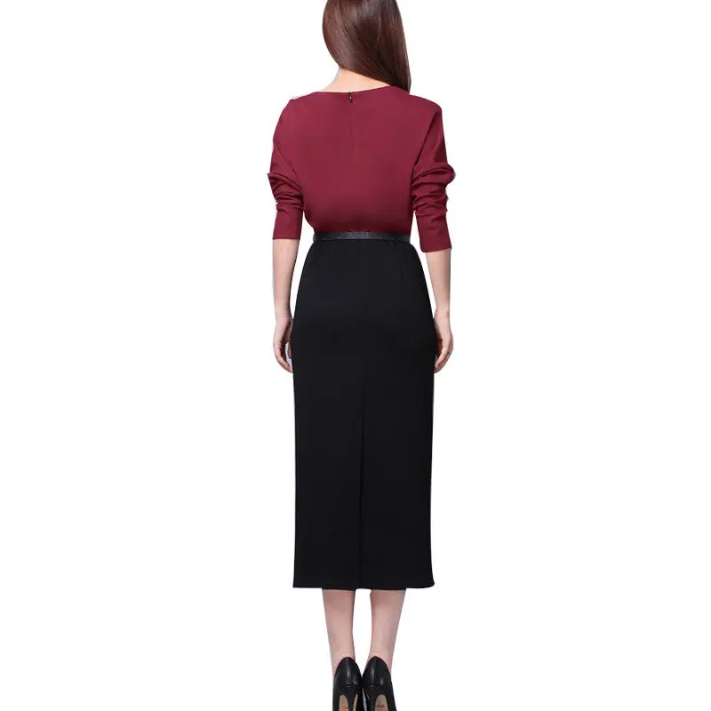 Elegant Office Ladies Work Dress Batwing Sleeve Slim Lady Dresses Office Wear Midi Dress For Women Plus Size 3