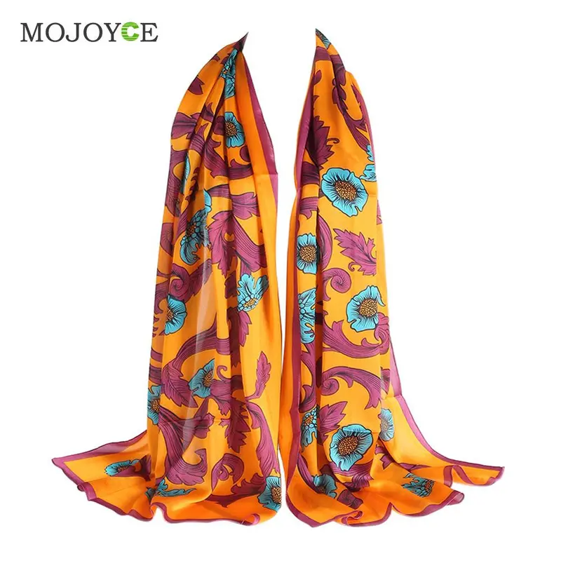 Elegant Slik Women Scarf Fashion Rectangle Floral Women Scarves Long Tippet Top Flower Printed Scarves 2