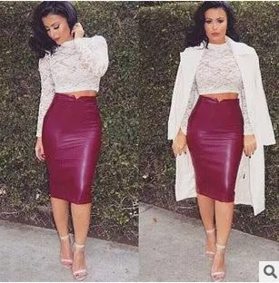Elegant Soft Pu Leather Pencil Skirt Stretch High Waist Midi Skirt Sexy Clubwear Skirts Womens Rayon Pleated Skirt Saias 3