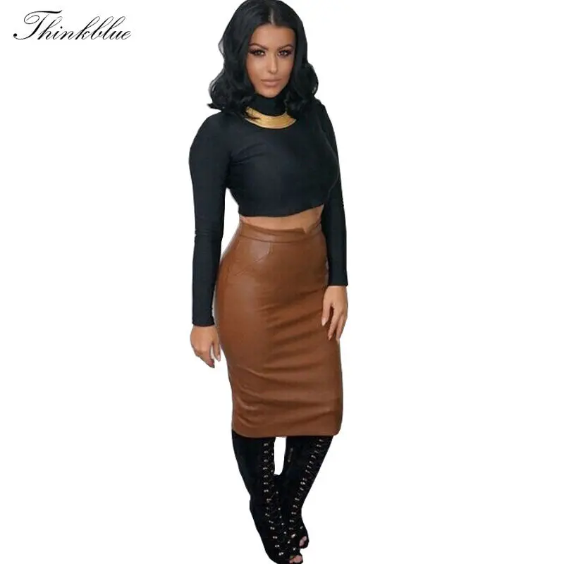 Elegant Soft Pu Leather Pencil Skirt Stretch High Waist Midi Skirt Sexy Clubwear Skirts Womens Rayon Pleated Skirt Saias 3