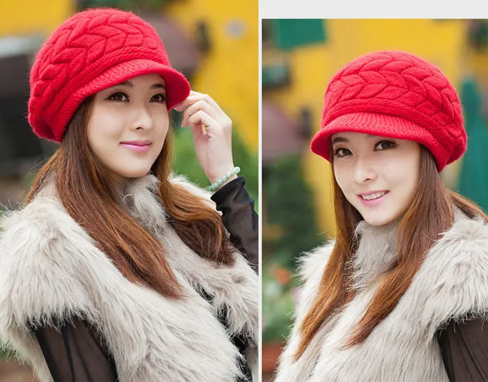 Elegant Women Hat Fall Beanies Knitted Hats For Woman Rabbit Fur Cap Ladies Skullies 1