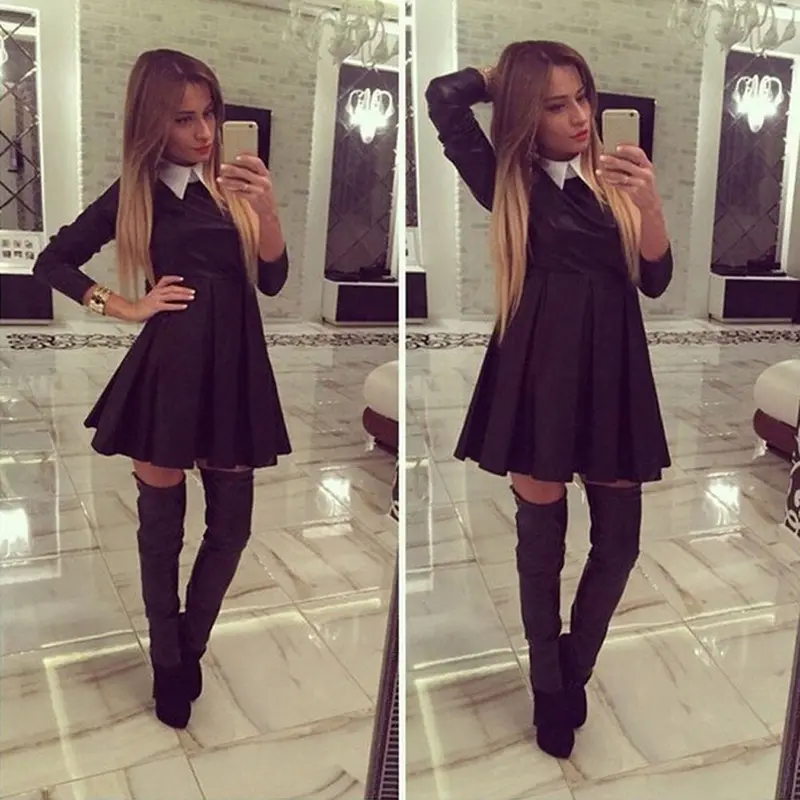 Elegant Women Sexy Dresses Black Dress Loose Oneck Girl Party Ol Dresses Casual Women Clothes Size Sxl 2