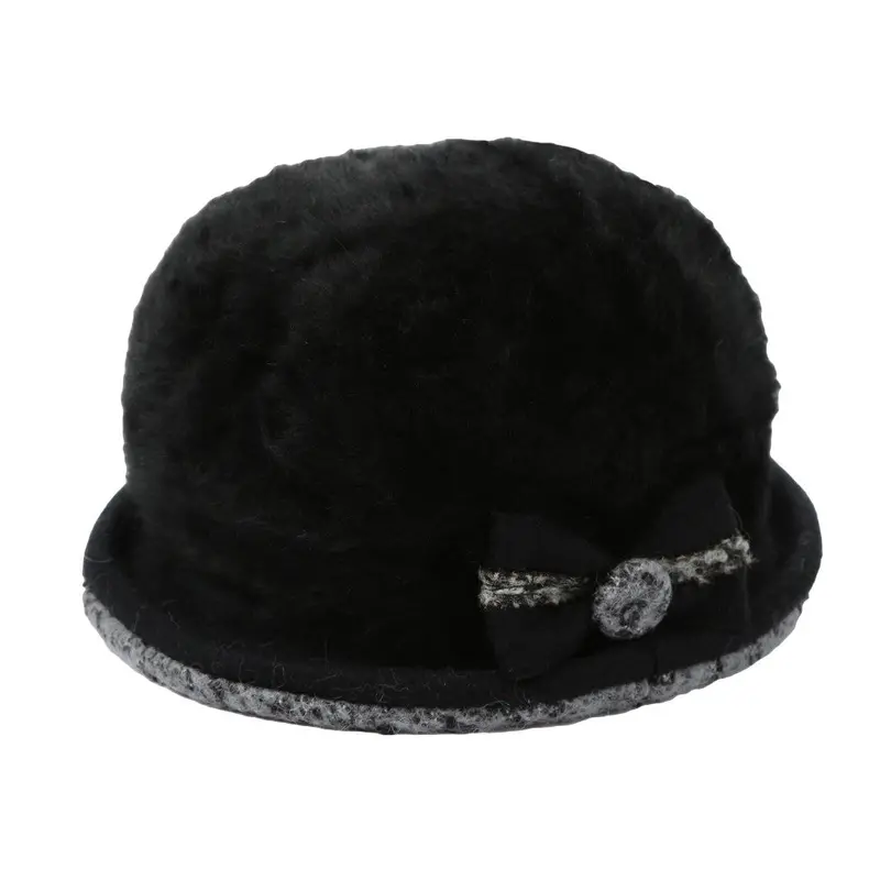 Elegant Wool Beret Cloche Bucket Hat Women Skillies Beanies Faux Rabbit Fur Bow Cap Warm Boina Headwear 1