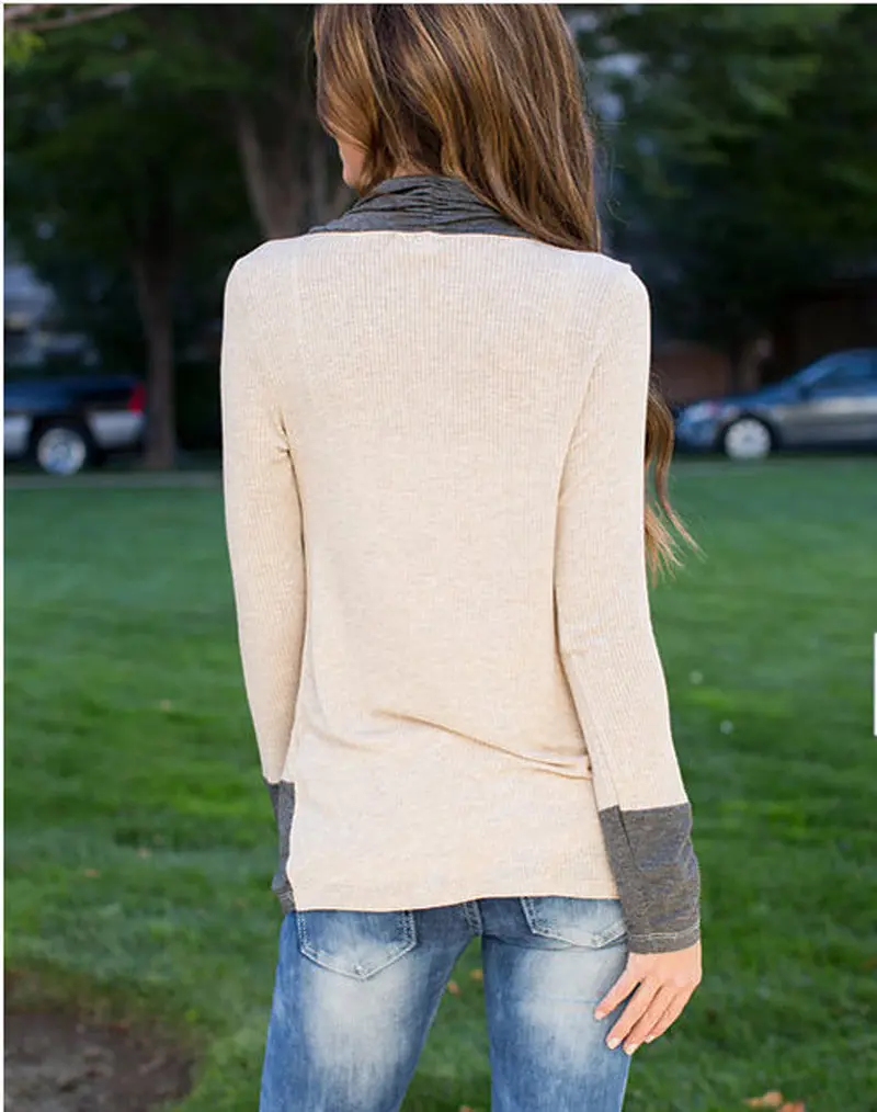 Elegent Women Blouse Sexy V Neck Women Irregular Splice Outwear Cotton Long Sleeve Loose Shirts Tops Clothing 3