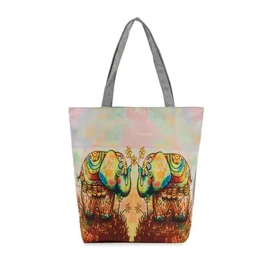 Elephant Printing Canvas Tote Casual Beach Bags Women Shopping Bag Women's Handbags Bolsos Mujer 1