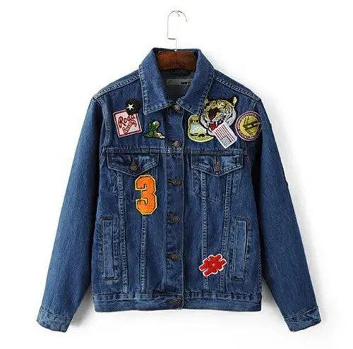 Embroidery Appliques Letter Tiger Casual Denim Jacket Women Single Buttons Bomber Jacket Coat Femme Jean Outerwear 1