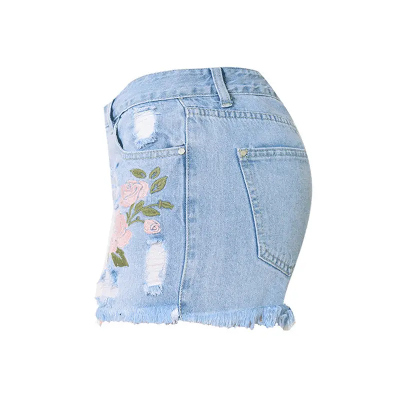 Embroidery Denim Shorts Floral High Waist Jeans Short Femme Frayed Hole Shorts For Women Plus Size Shorts 5