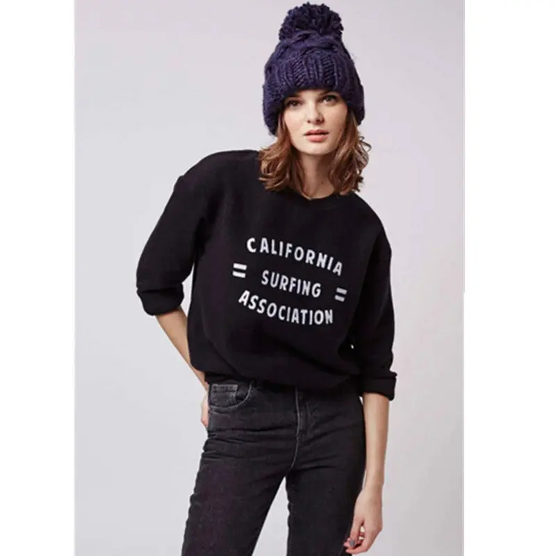 Embroidery Letter Sweatshirt Women Long Sleeve O Neck Casual Hoodies Sweats Jumpers Femme Pullovers Black S M L 2