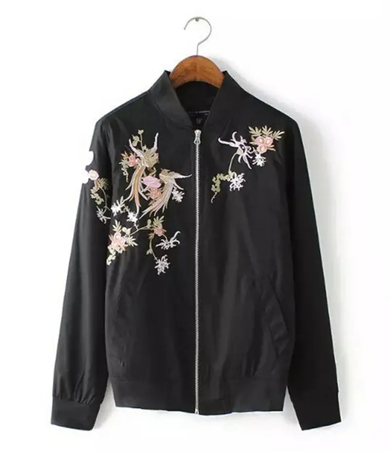 Embroidery Oriental Flower & Phoenix Bird Pattern Short Jacket Women's Bomber Jacket Coat Pilots Outerwear Tops 1