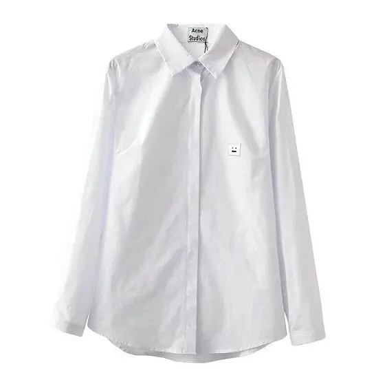 Embroidery Smile Face Shirt Lapel Long Sleeve Shirt Slim Fit Cotton Blouse Tops For Women For Man 1