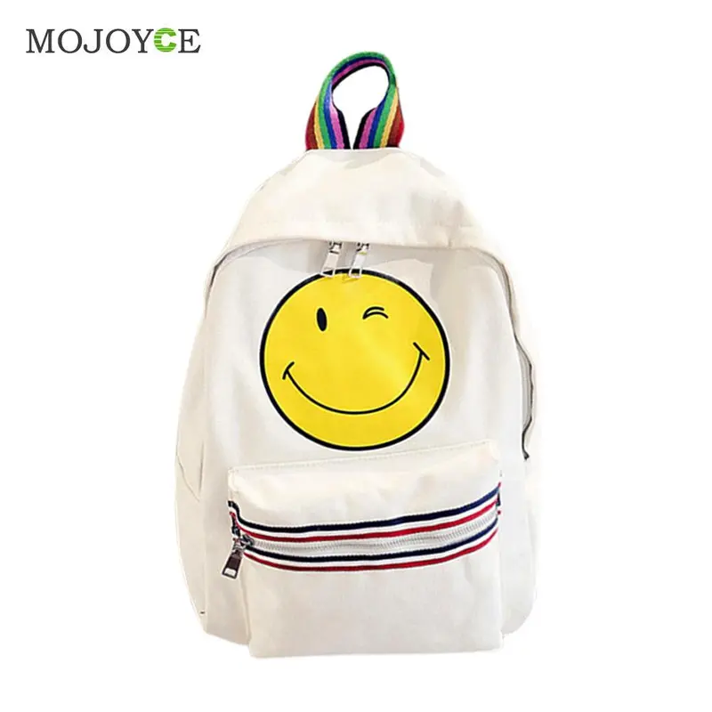Emoji Canvas Backpacks Mochila School Bags For Teenagers Smiling Face Printing Backpacks For Teenage Girls Mochila Feminina 1